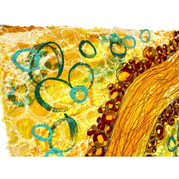 River Running - Original Art Encaustic Wax Painting on Lokta Mulberry Paper - Picture 2 of 6